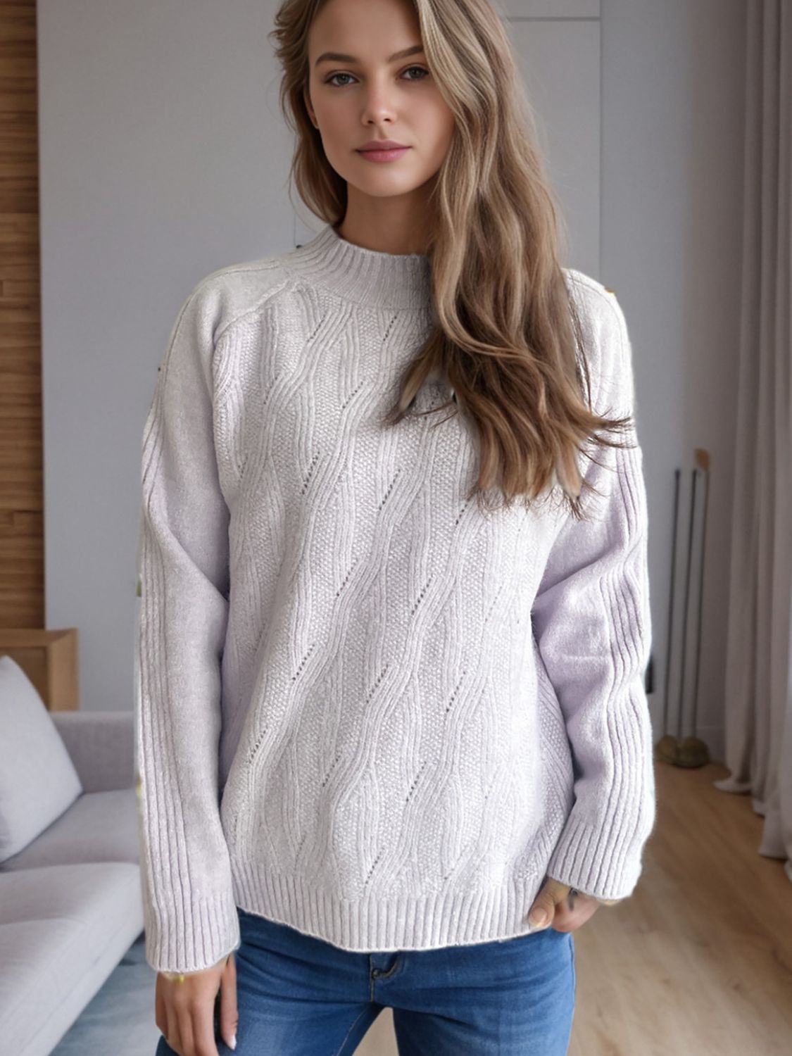 Mock Neck Long Sleeve Sweater-Angel Casuals