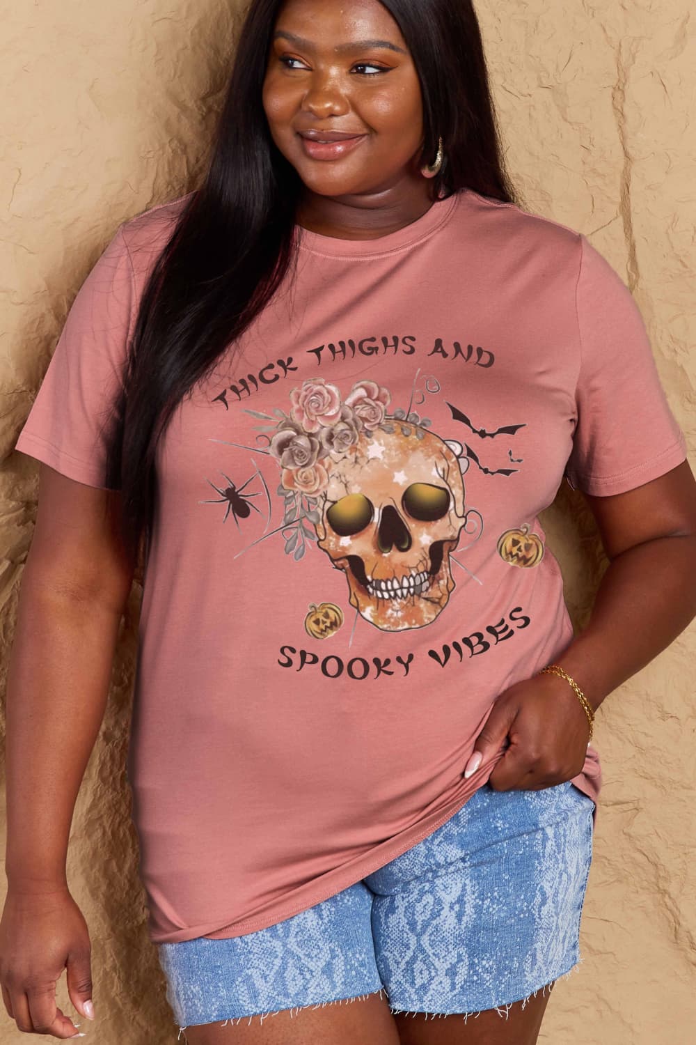 Simply Love Full Size THICK THIGHS AND SPOOKY VIBES Graphic Cotton T-Shirt-Angel Casuals