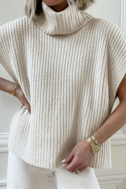 Slit Turtleneck Cap Sleeve Sweater-Angel Casuals