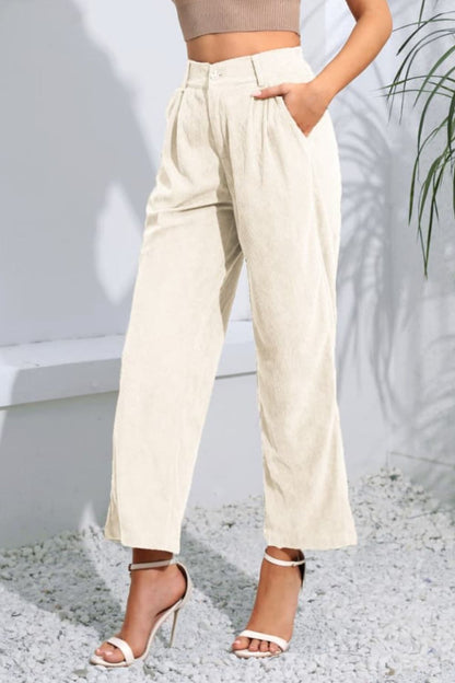 Buttoned Straight Hem Long Pants-Angel Casuals