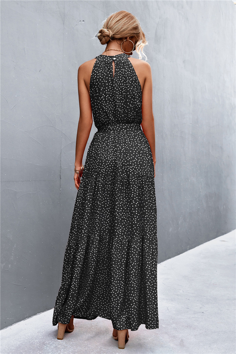 Printed Sleeveless Tie Waist Maxi Dress-Angel Casuals