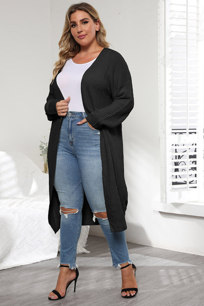 Plus Size Open Front Long Sleeve Cardigan-Angel Casuals