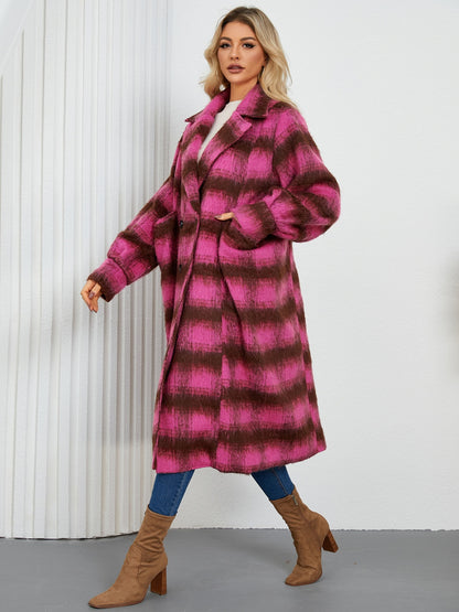 Contrast Double-Breasted Long Sleeve Longline Coat-Angel Casuals