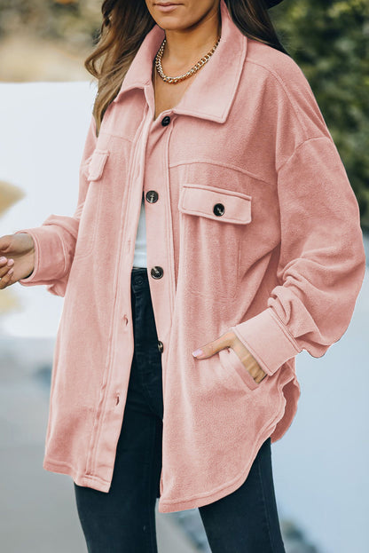 Button Up Collared Neck Long Sleeve Jacket-Angel Casuals