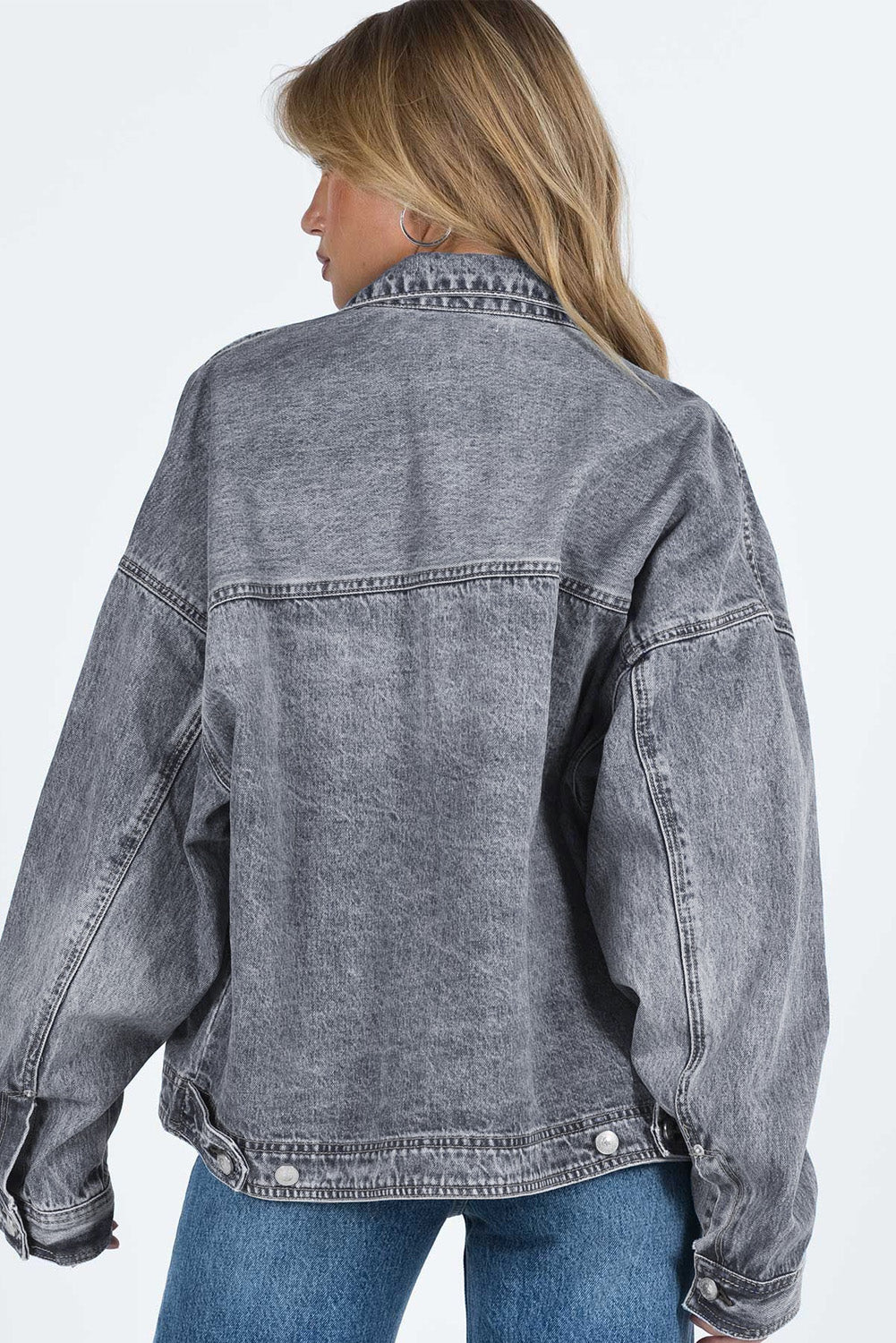 Collared Neck Button Up Denim Jacket-Angel Casuals