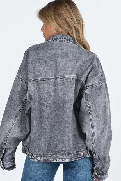 Collared Neck Button Up Denim Jacket-Angel Casuals