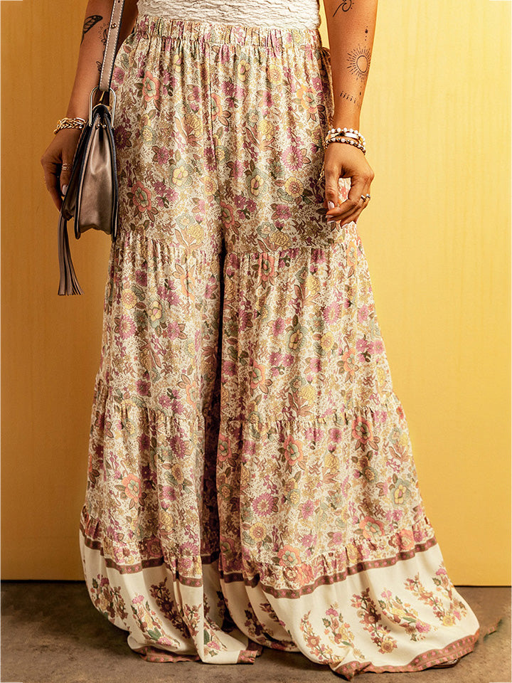 Floral Tiered Wide Leg Pants-Angel Casuals