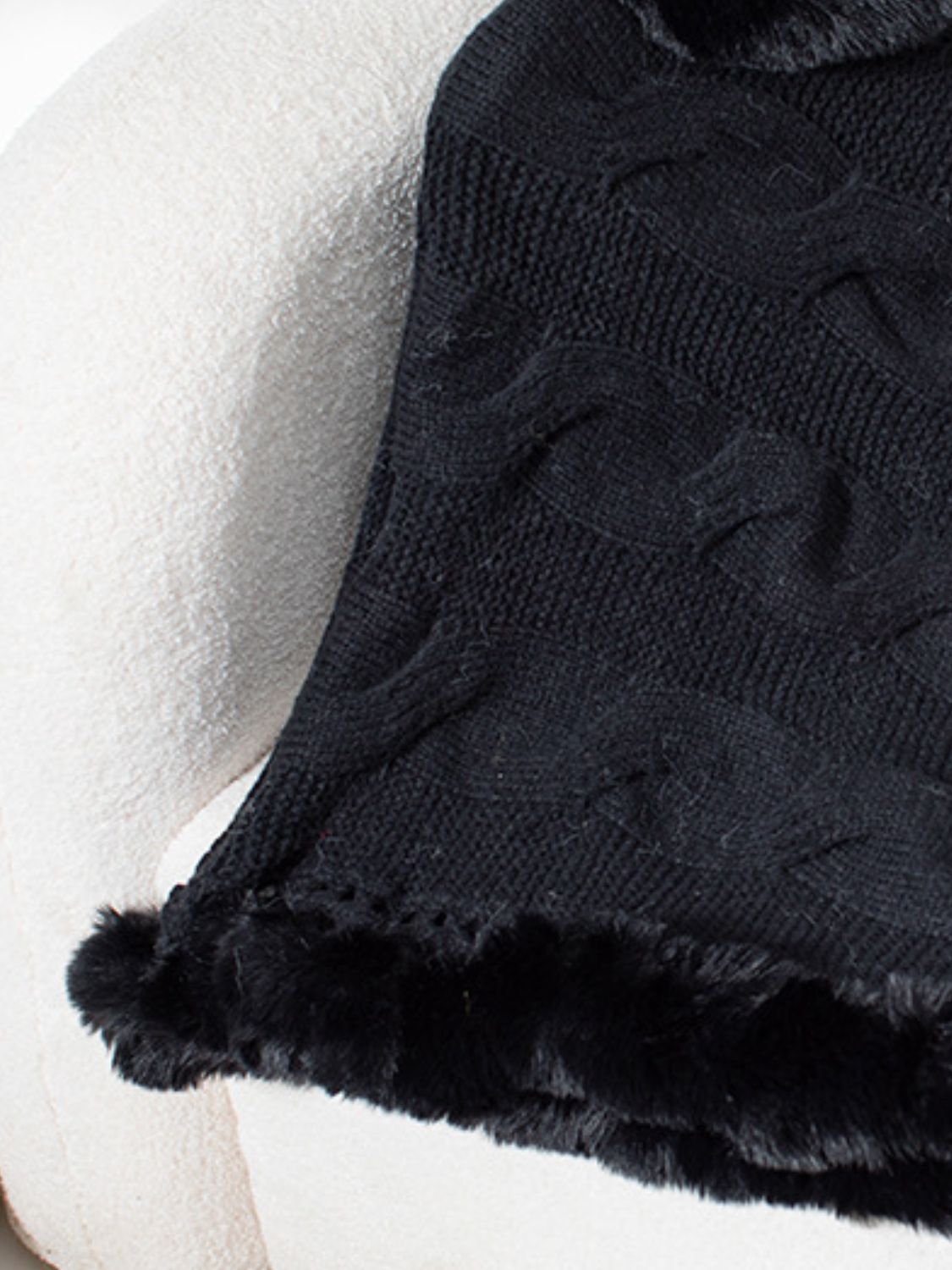 Fuzzy Hem Cable-Knit Poncho-Angel Casuals