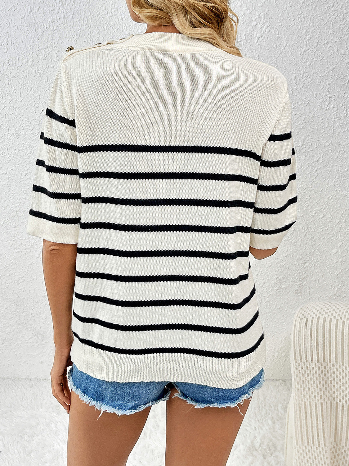 Striped Round Neck Half Sleeve Knit Top-Angel Casuals