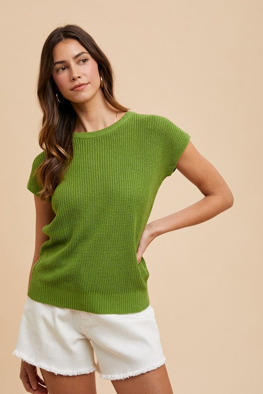 Annie Wear Round Neck Short Sleeve Sweater-Angel Casuals