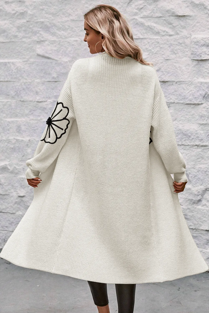 Full Size Flower Open Front Long Sleeve Cardigan-Angel Casuals