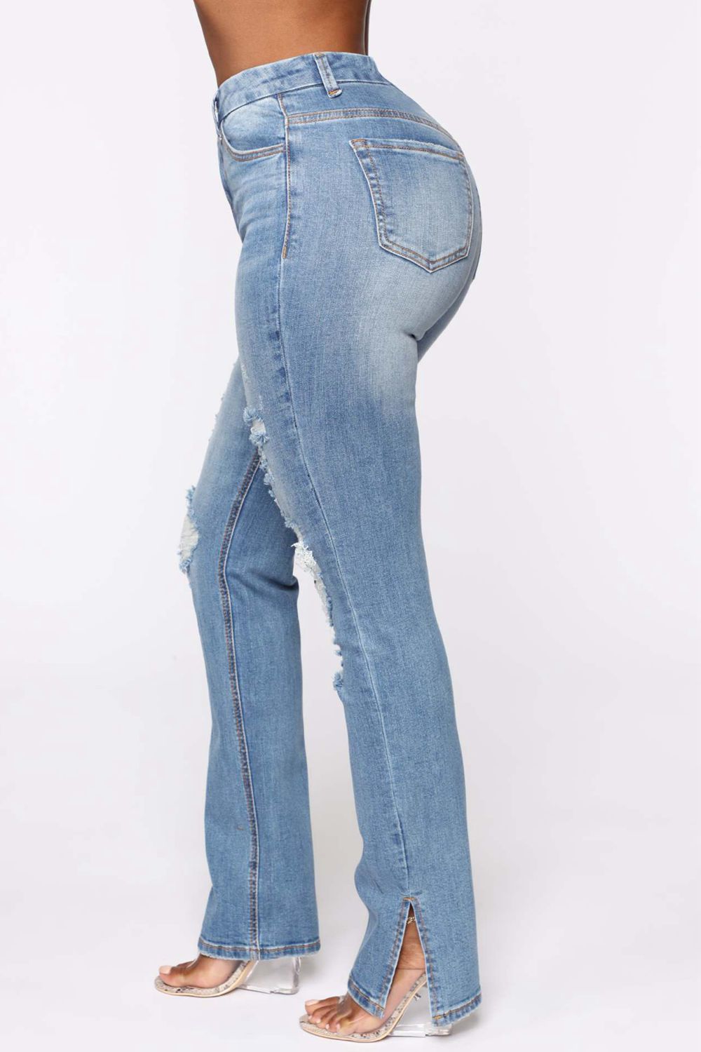 Distressed Slit Jeans-Angel Casuals