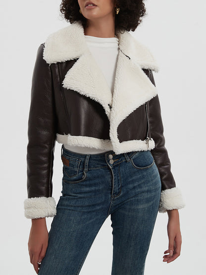 Collared Neck Long Sleeve Plush Cropped Jacket-Angel Casuals