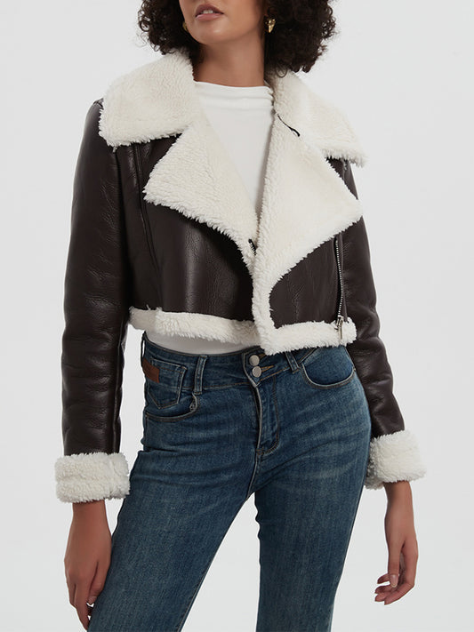Collared Neck Long Sleeve Plush Cropped Jacket-Angel Casuals