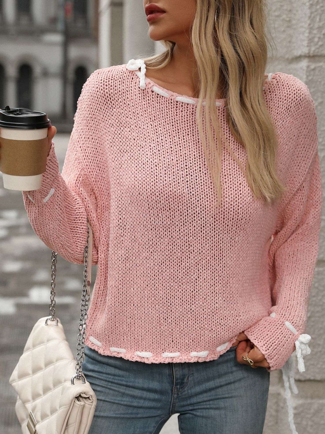 Dropped Shoulder Long Sleeve Sweater-Angel Casuals