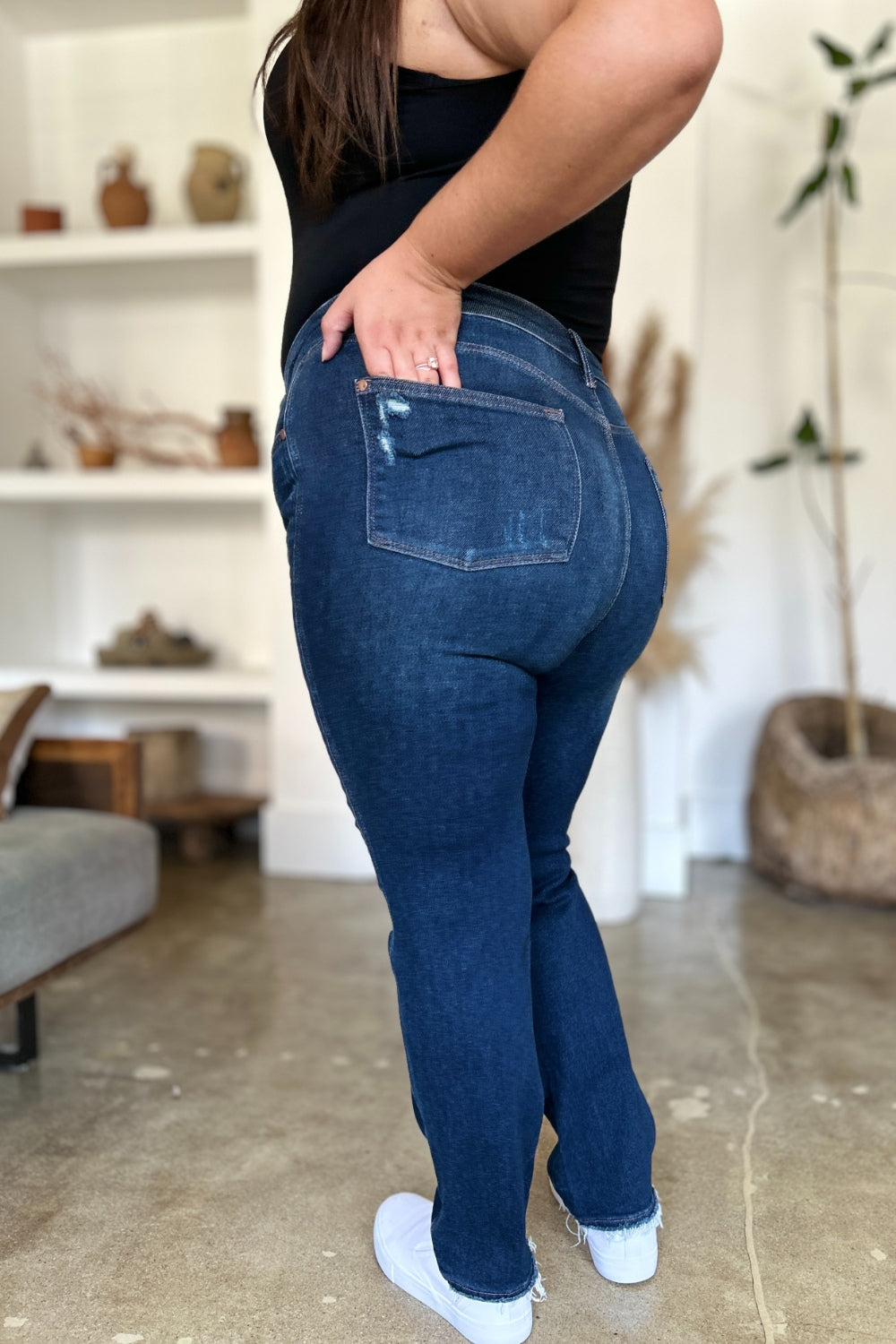 Judy Blue Full Size High Waist Rigid Magic Heavy Destroy Straight Jeans-Angel Casuals