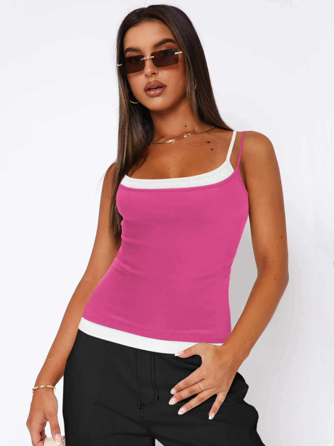 Faux Layered Square Neck Cropped Cami-Angel Casuals