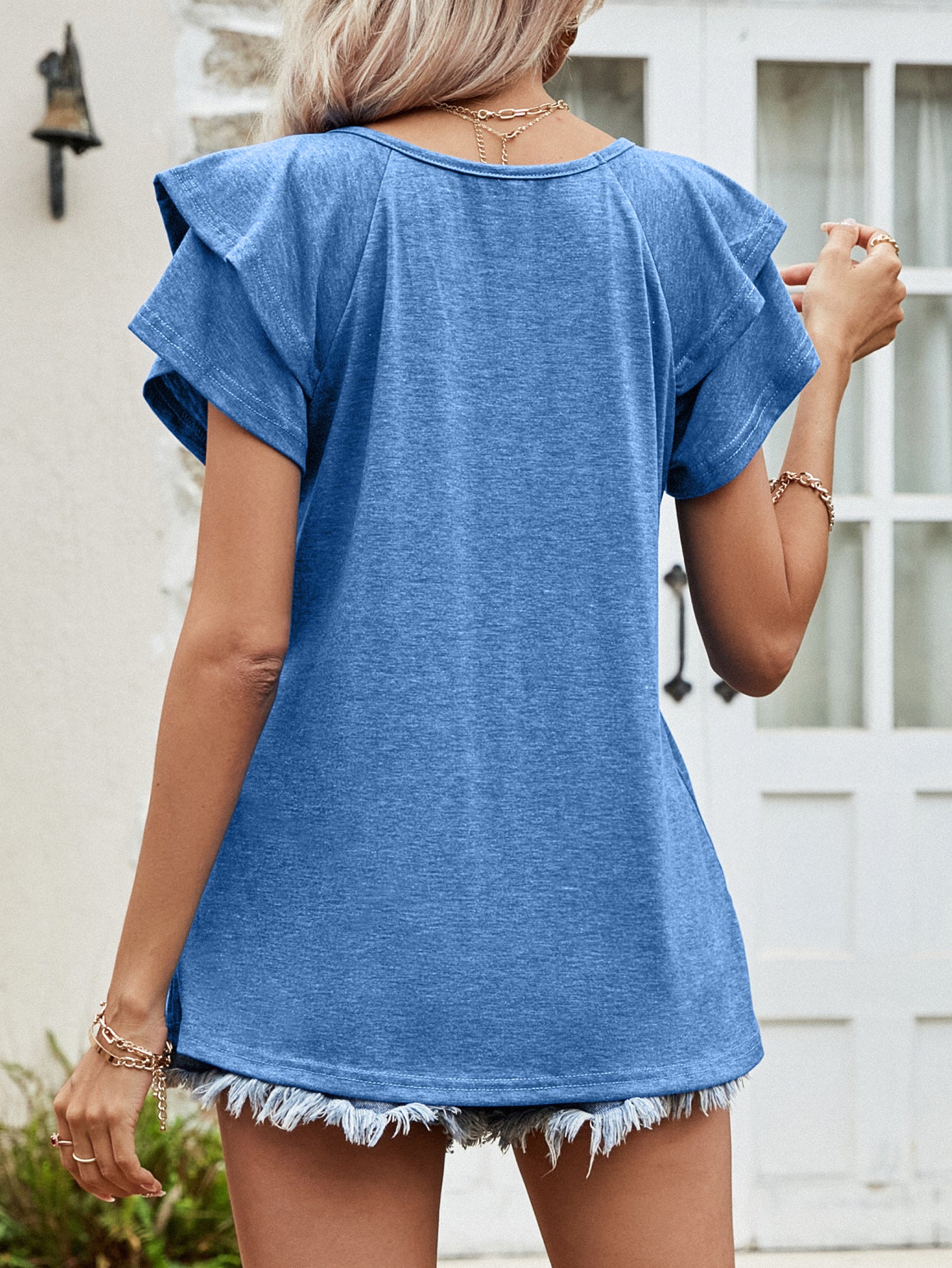 Layered Flutter Sleeve V-Neck Top-Angel Casuals