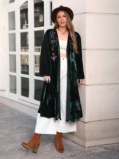 Plus Size Printed Open Front Long Sleeve Cardigan-Angel Casuals