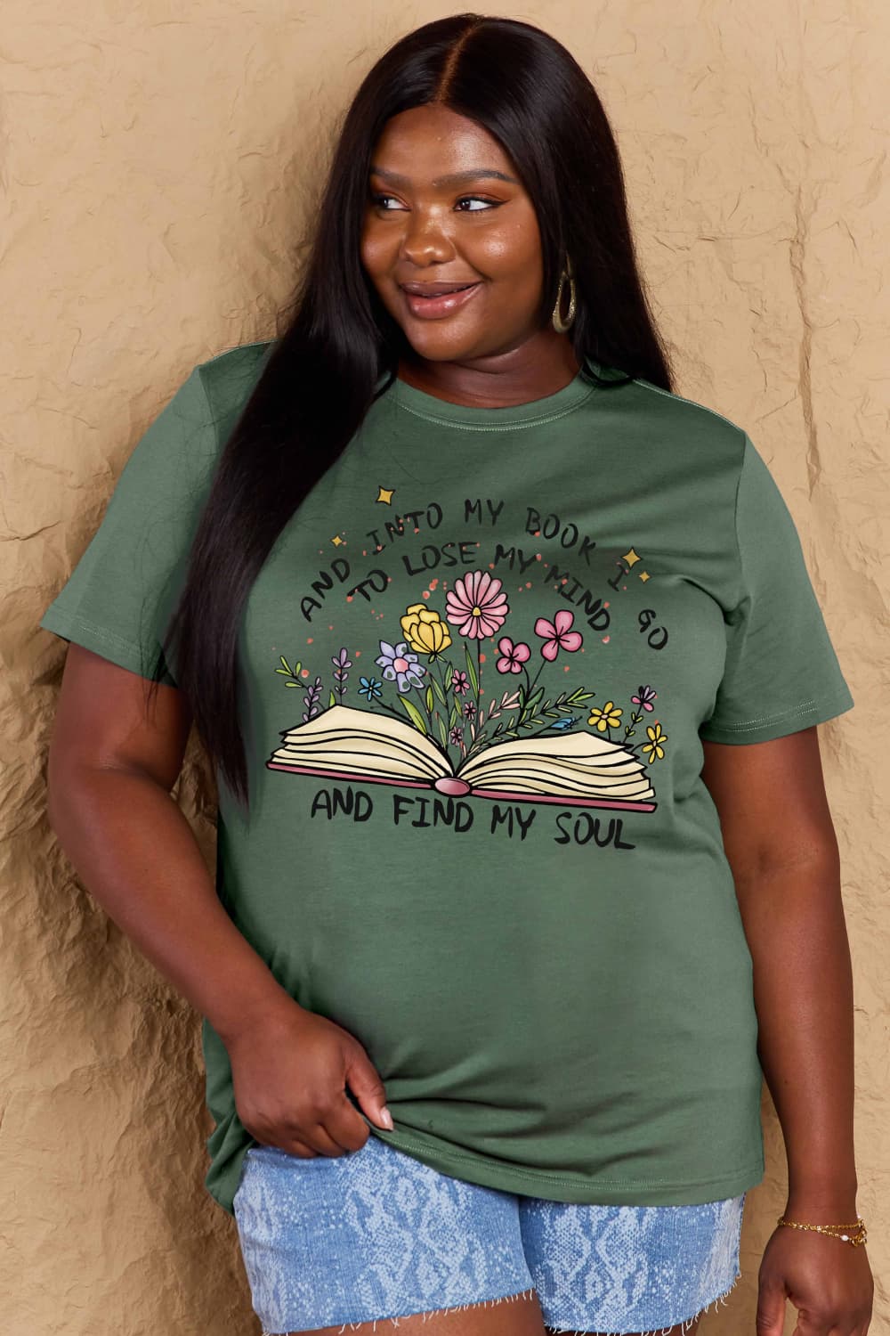 Simply Love Full Size Book & Flower Graphic Cotton Tee-Angel Casuals