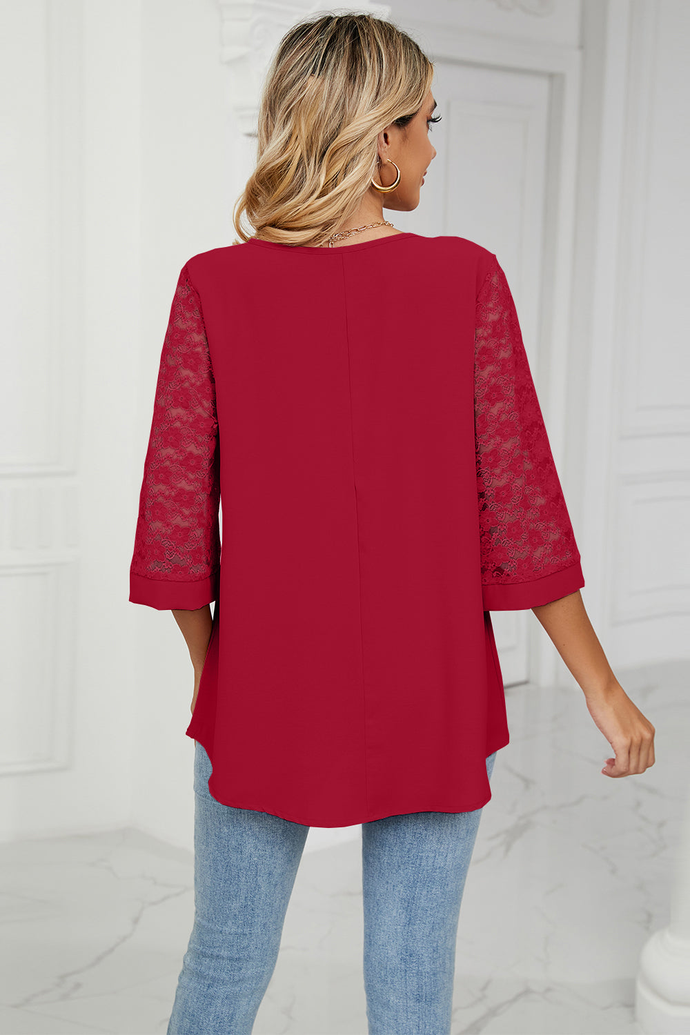 V-Neck Three-Quarter Sleeve Top-Angel Casuals