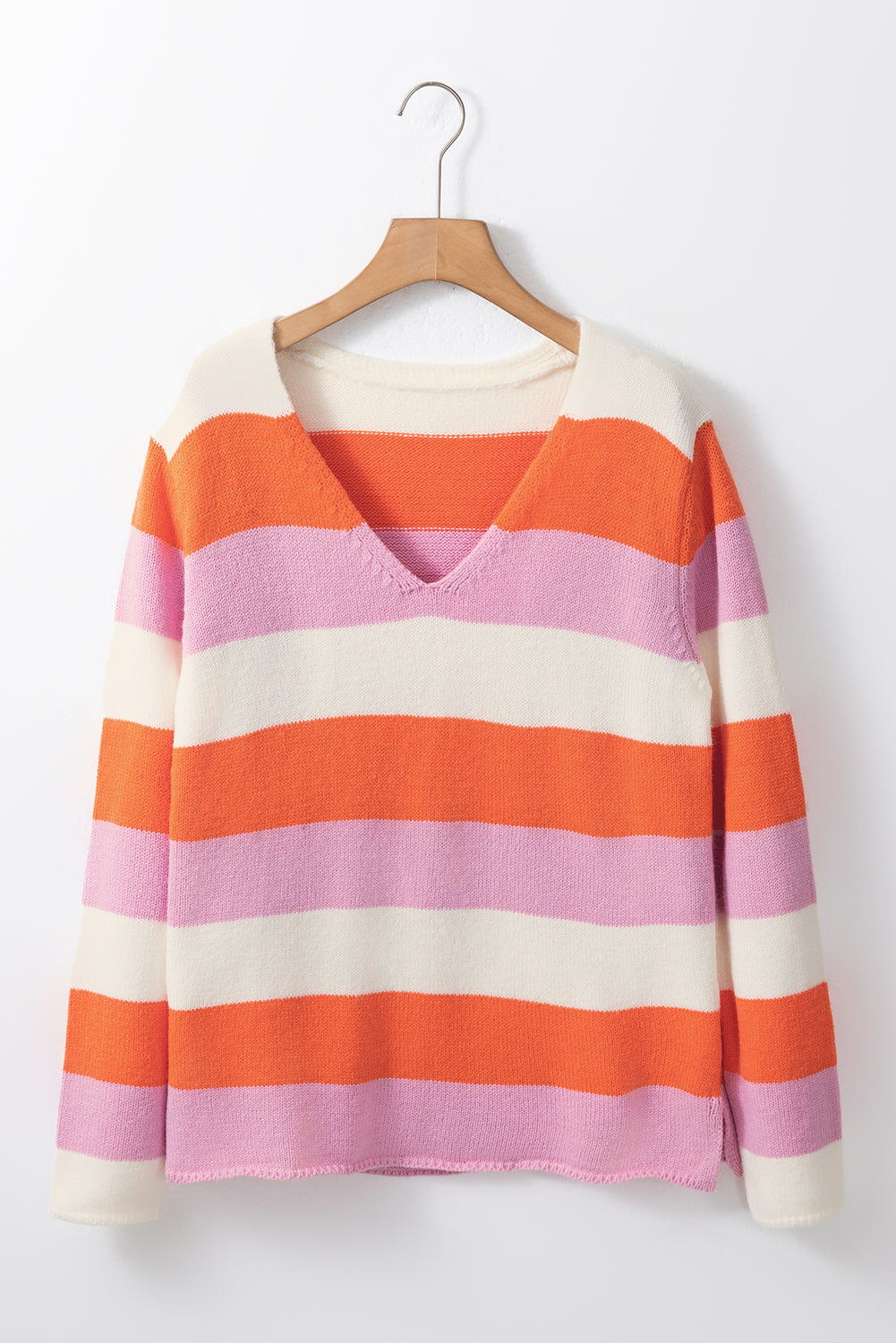 Color Block V-Neck Long Sleeve Sweater-Angel Casuals