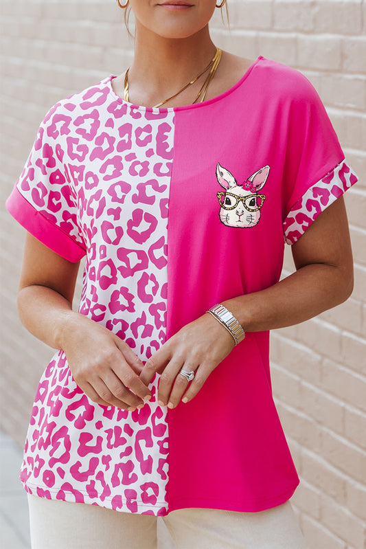 Leopard Round Neck Short Sleeve T-Shirt-Angel Casuals