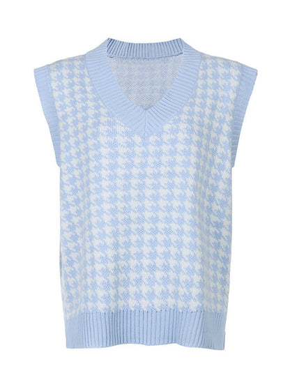 Houndstooth V-Neck Sweater Vest-Angel Casuals