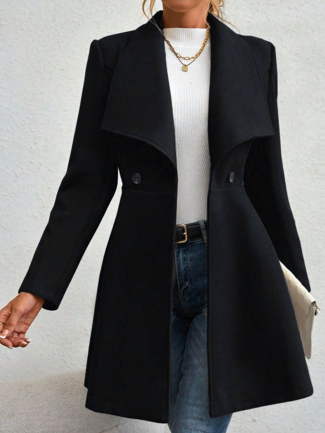 Collared Neck Button Up Long Sleeve Coat-Angel Casuals