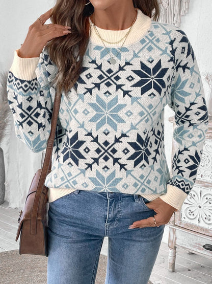 Perfee Graphic Round Neck Long Sleeve Sweater-Angel Casuals