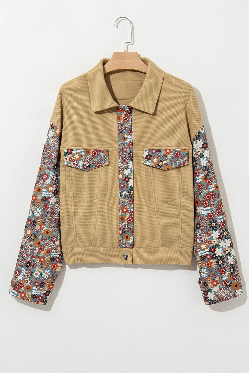 Printed Collared Neck Long Sleeve Jacket-Angel Casuals