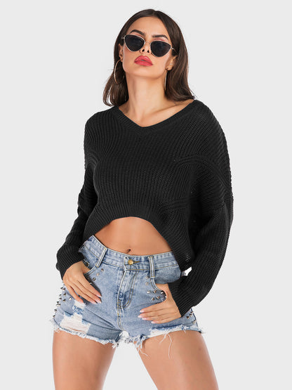 Perfee V-Neck Long Sleeve Sweater-Angel Casuals