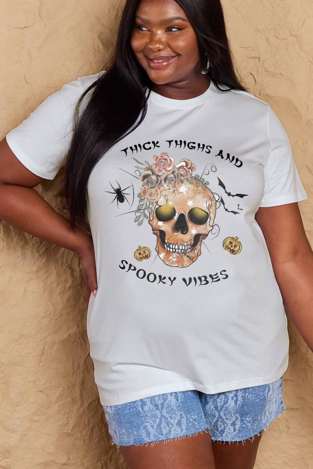 Simply Love Full Size THICK THIGHS AND SPOOKY VIBES Graphic Cotton T-Shirt-Angel Casuals