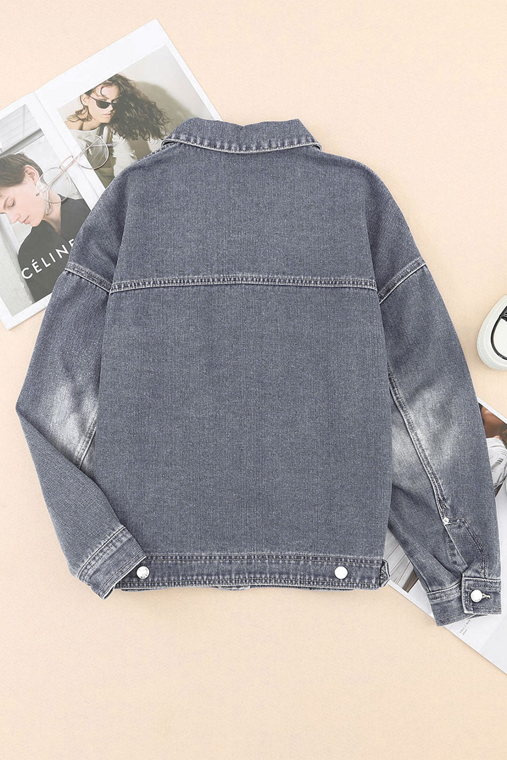 Collared Neck Button Up Denim Jacket-Angel Casuals