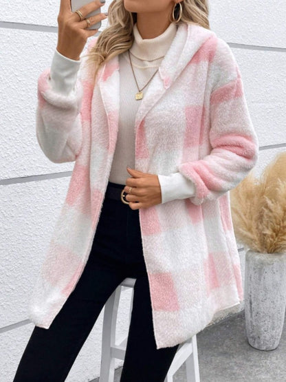 Plaid Long Sleeve Hooded Coat-Angel Casuals