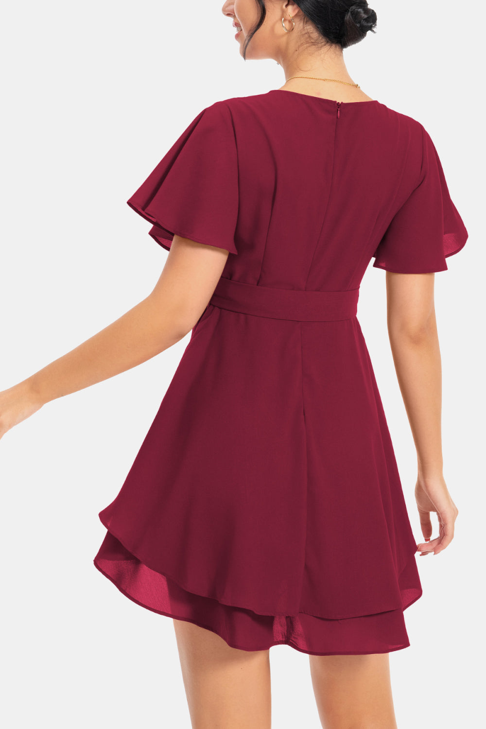 Surplice Neck Flutter Sleeve Dress-Angel Casuals