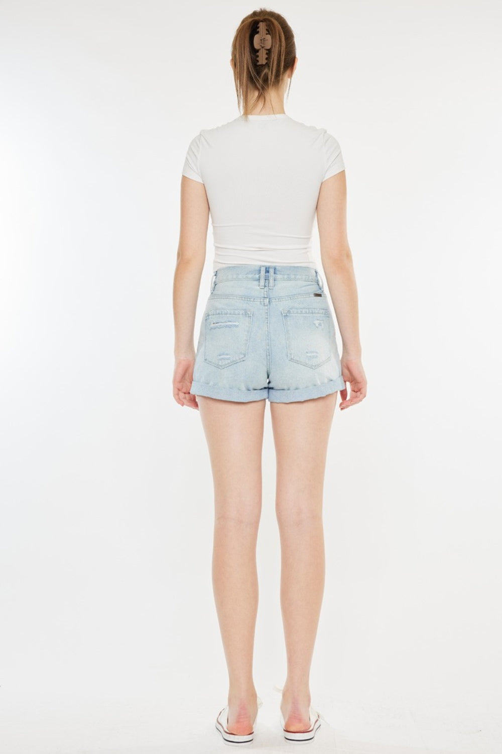 Kancan High Rise Repaired Mom Denim Shorts-Angel Casuals