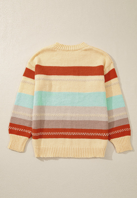 Color Block Round Neck Dropped Shoulder Sweater-Angel Casuals