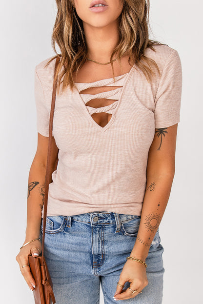 Strappy Ribbed Knit T-Shirt-Angel Casuals