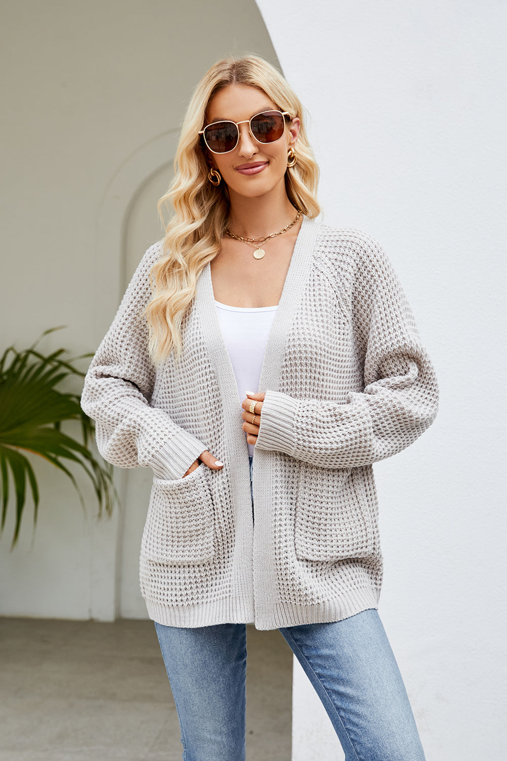 Open Front Long Sleeve Cardigan with Pockets-Angel Casuals