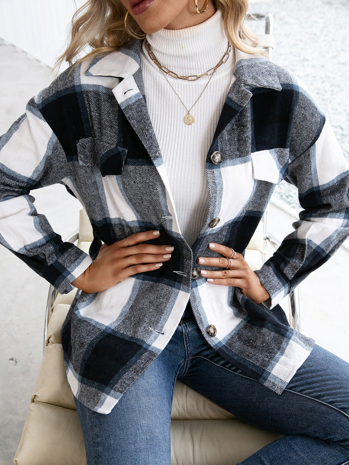 Ivy Lane Plaid Button Up Long Sleeve Shacket-Angel Casuals