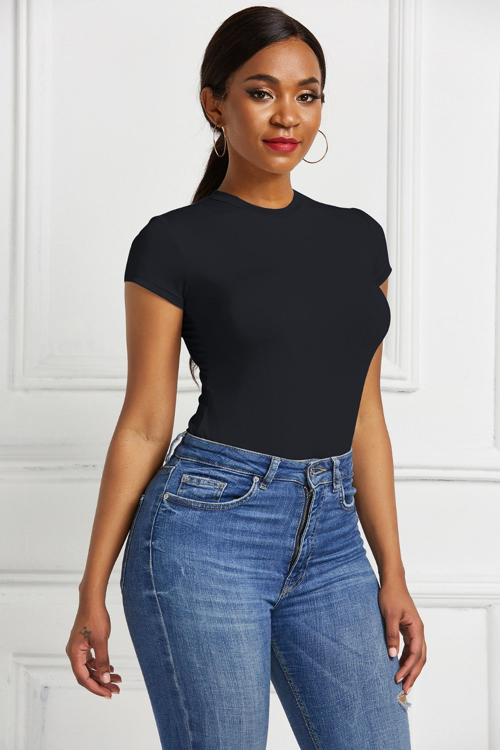 Round Neck Short Sleeve Bodysuit-Angel Casuals