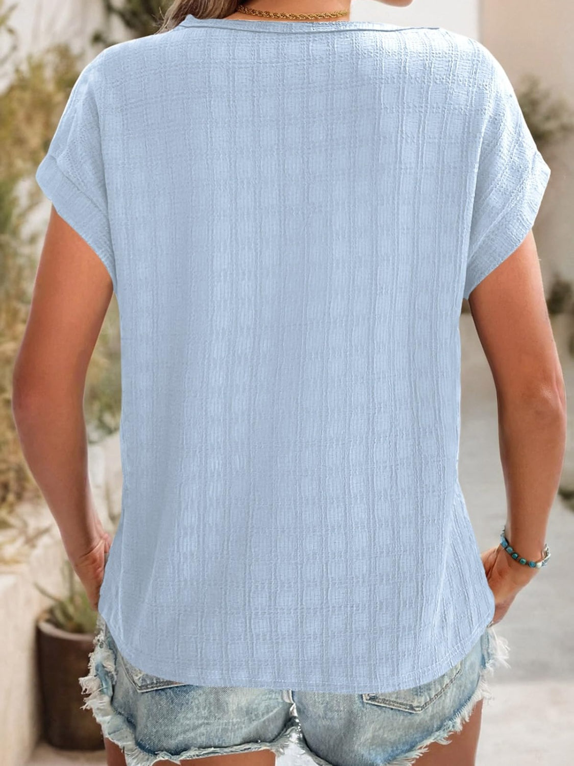 Textured Round Neck Short Sleeve Top-Angel Casuals