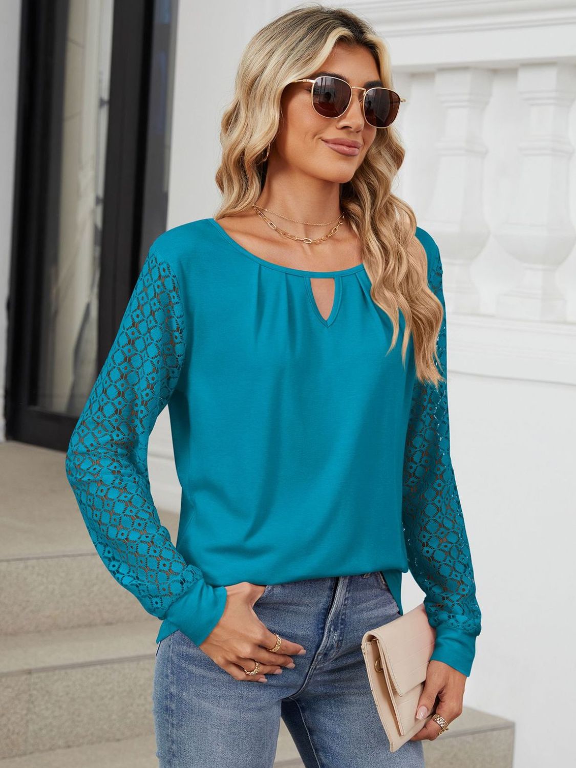 Cutout Round Neck Long Sleeve T-Shirt-Angel Casuals