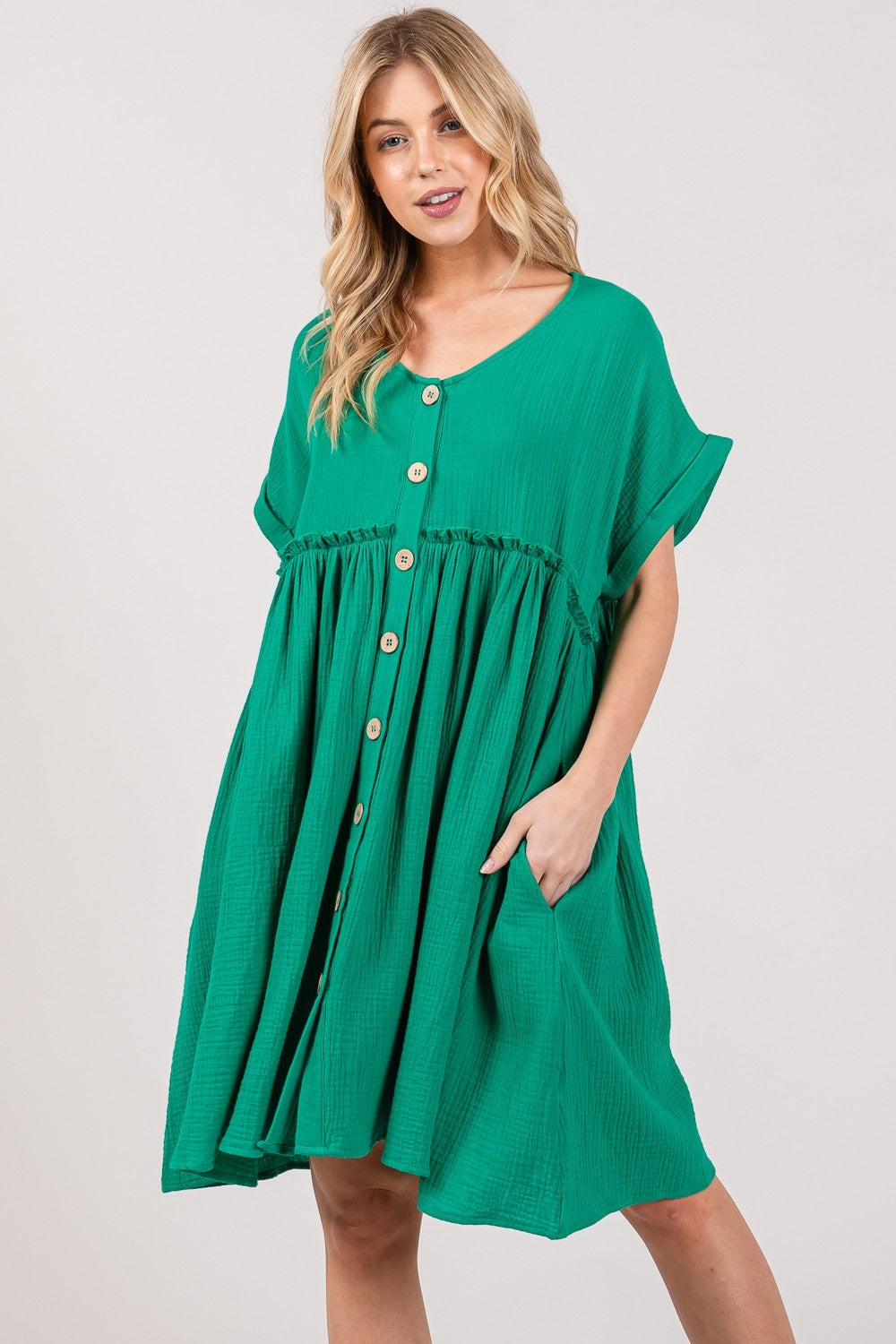 SAGE + FIG Full Size Button Up Short Sleeve Dress-Angel Casuals