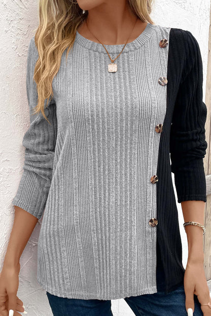 Contrast Long Sleeve Knit Top-Angel Casuals