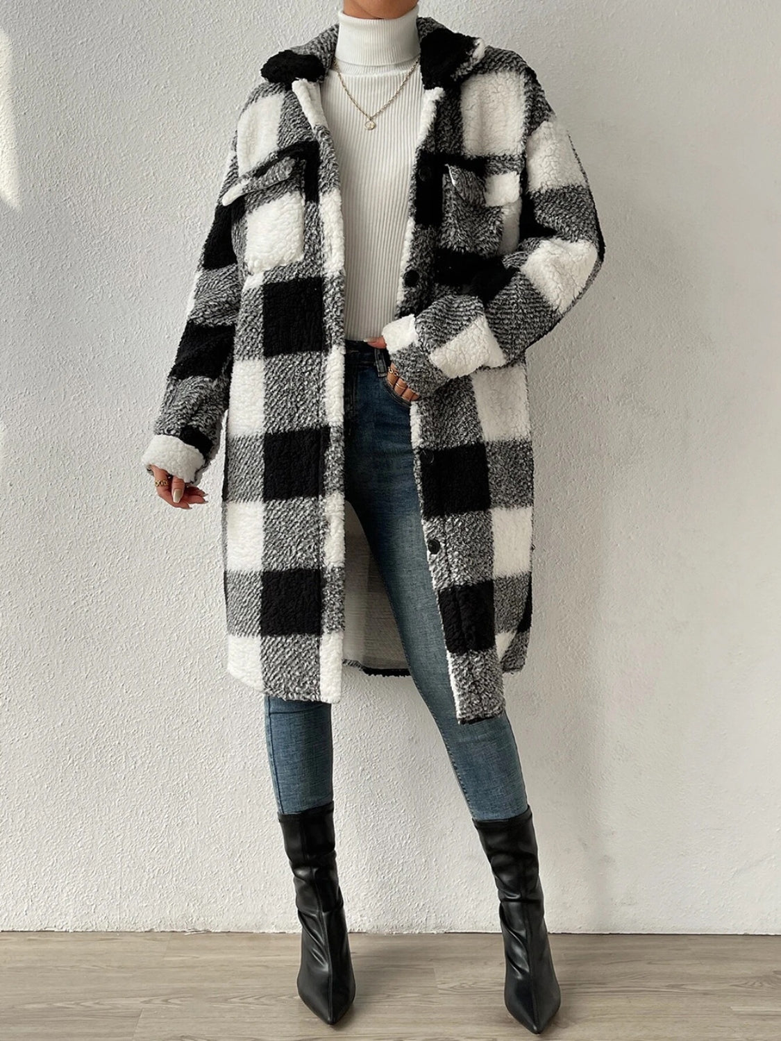 Plaid Collared Neck Button Down Coat-Angel Casuals