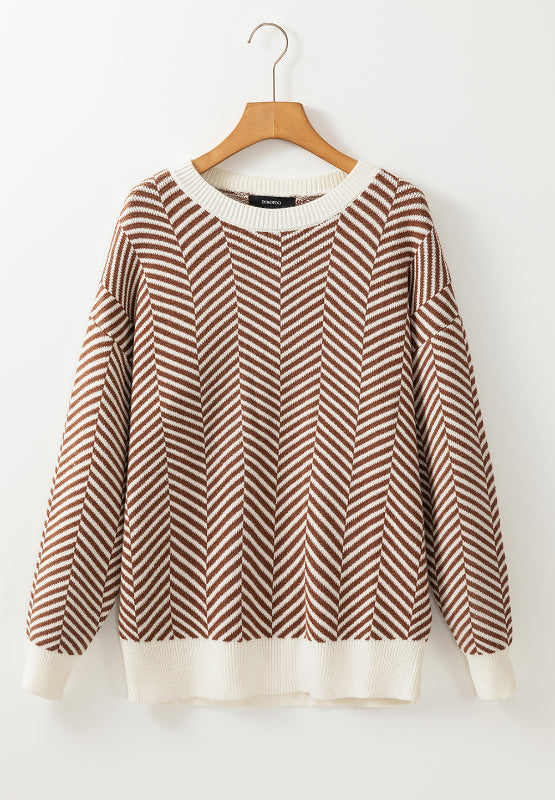 Striped Round Neck Long Sleeve Sweater-Angel Casuals