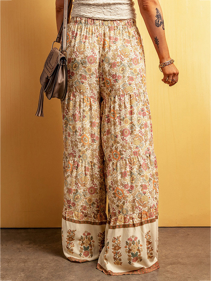 Floral Tiered Wide Leg Pants-Angel Casuals