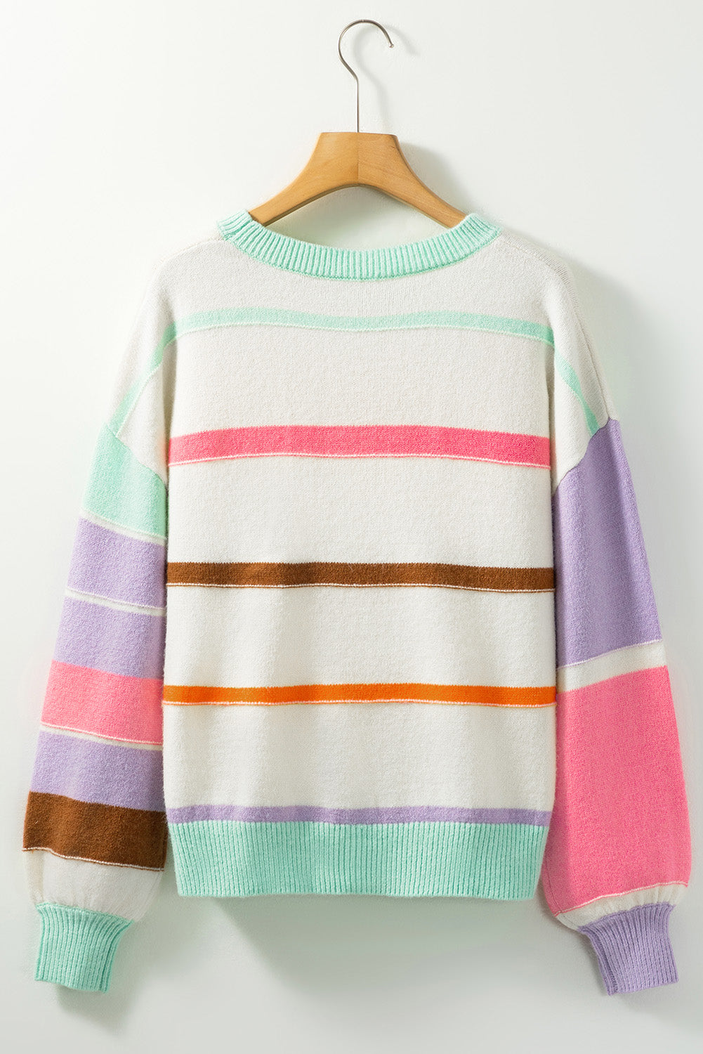 Contrast Striped Round Neck Drop Shoulder Sweater-Angel Casuals